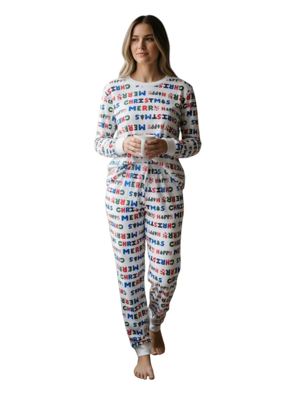 Carters Womens Christmas Holiday Print Cotton Long John Pajama Set Medium
